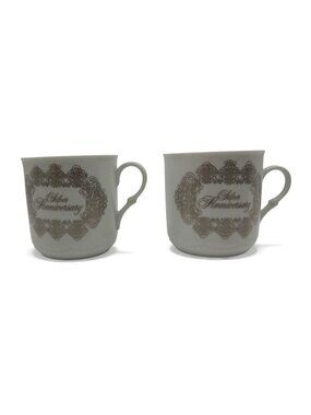 House of Goebel Mug Pair Silver Anniversary Porcelain Germany Vintage
